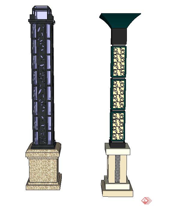 两个庭院灯柱设计su模型
