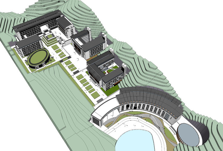 新中式风格高校教学楼宇建筑sketchup模型