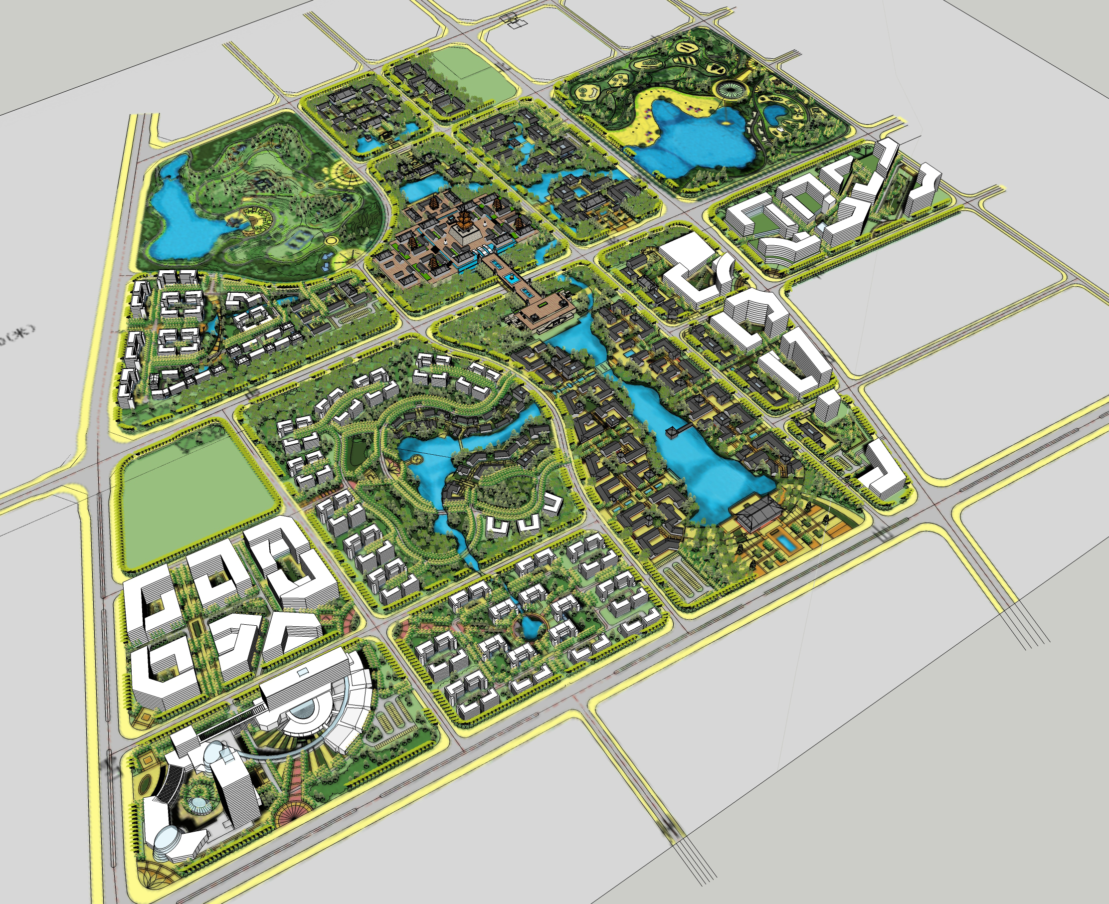 中式风格古城规划方案sketchup模型
