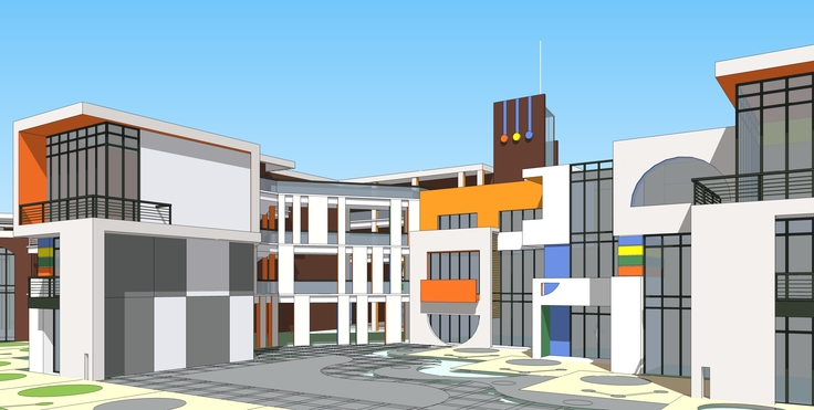 现代风格曲面屋面小学教学楼sketchup模型