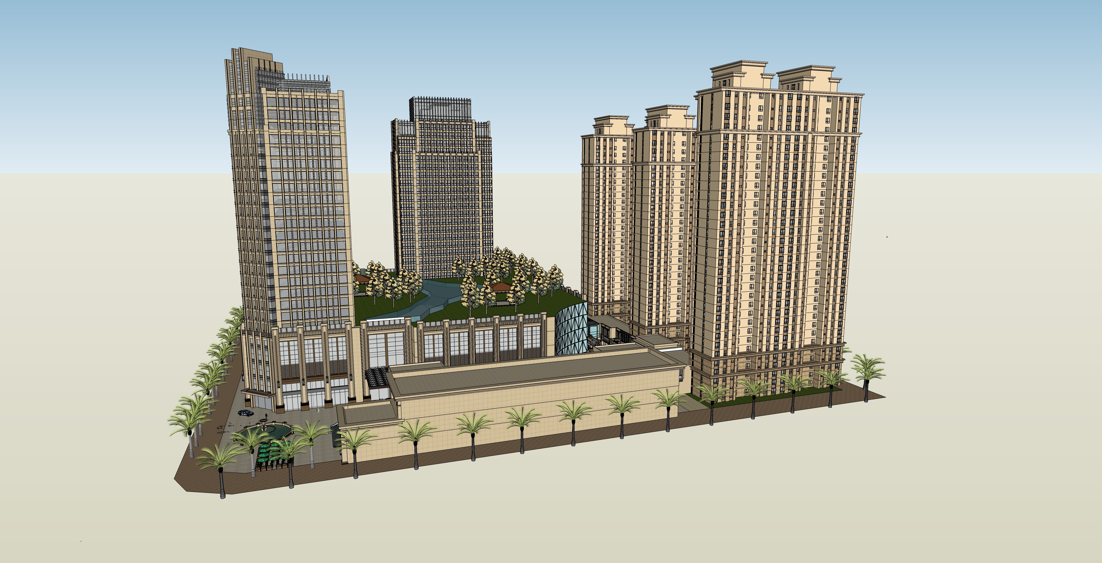 现代风格高层商业综合体住宅sketchup模型