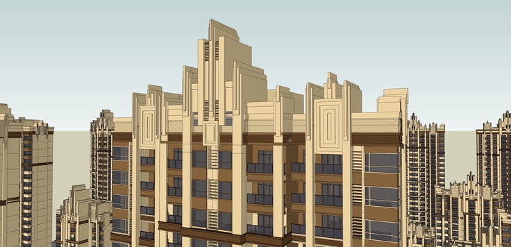 新古典主义风格高层住宅小区sketchup模型