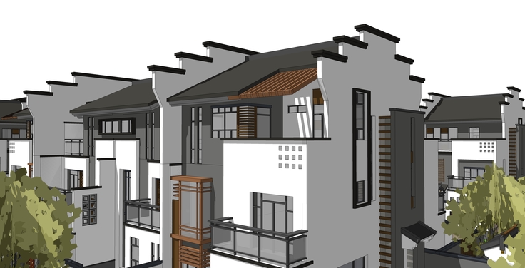 中式风格徽派合院住宅建筑sketchup模型