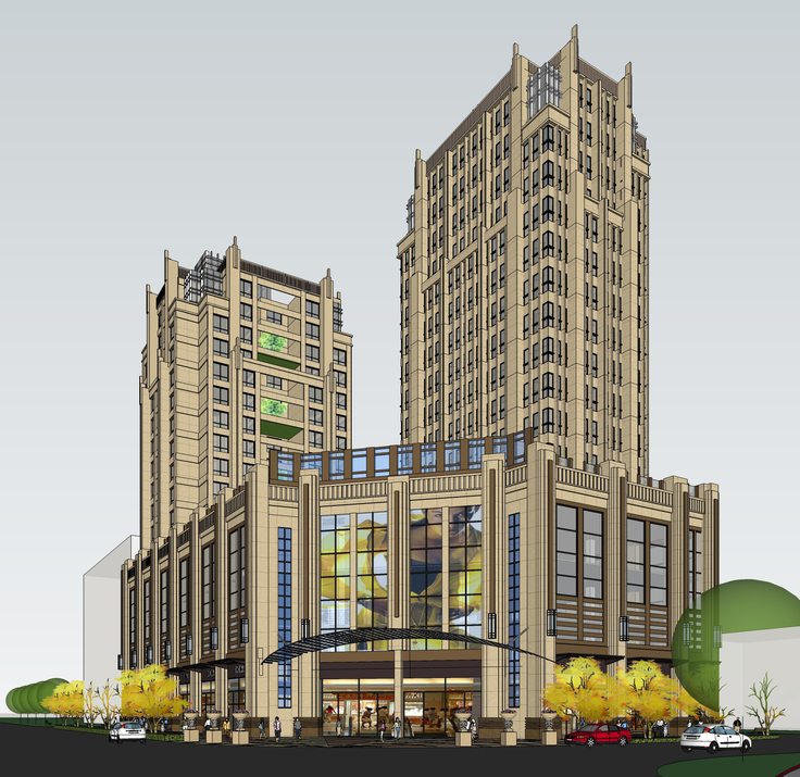 欧式新古典风格高层商住楼建筑设计sketchup模型