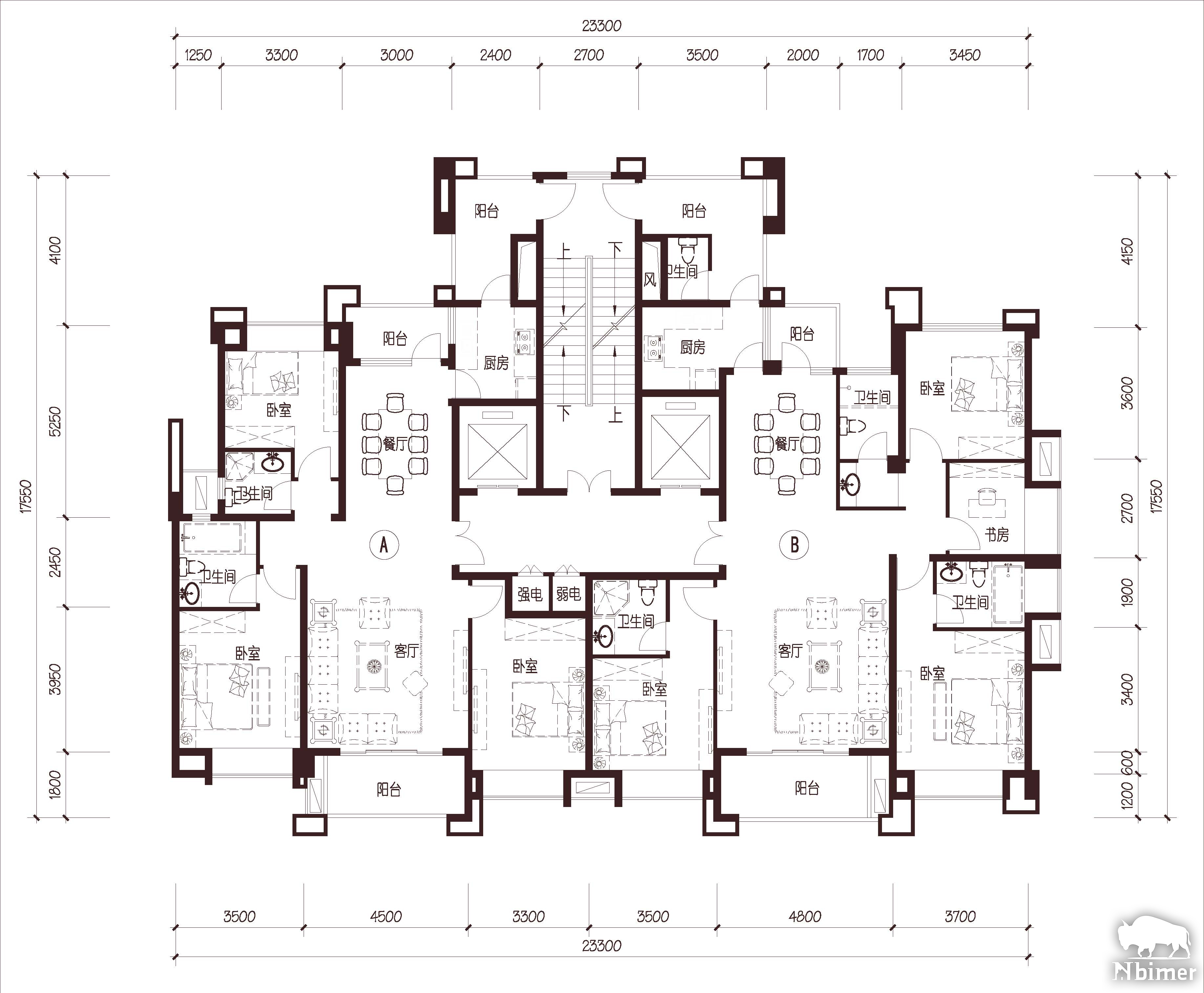 福建福清 中联天玺 1梯2户 33层 户型