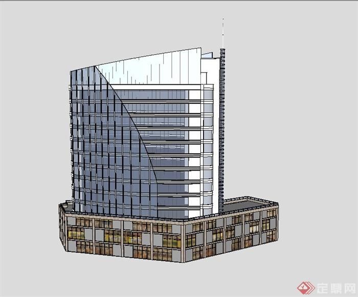 某现代地矿办公大厦建筑设计SU模型附带JPG效果图