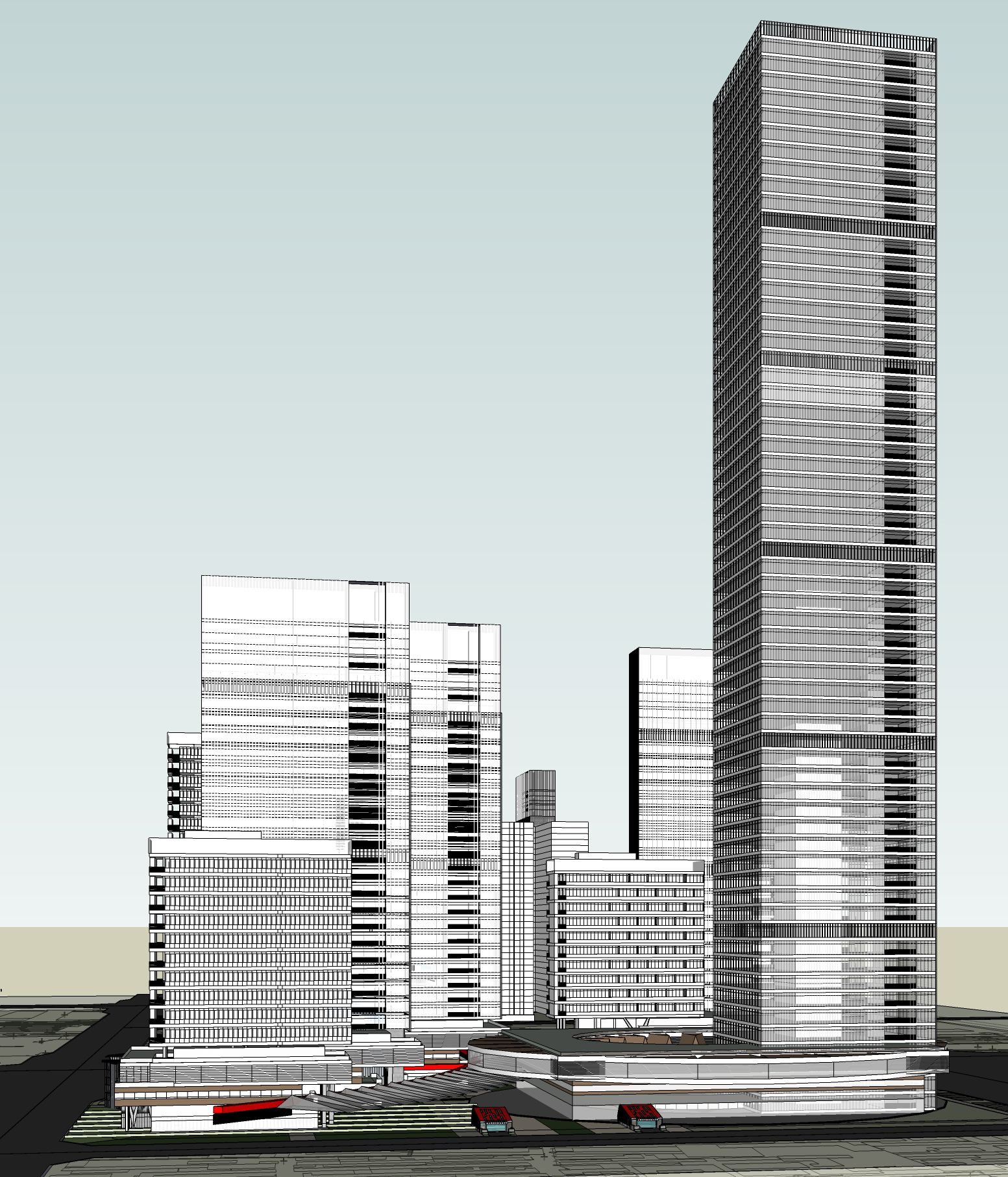 中央CBD商务区与高层住宅楼设计sketchup模型
