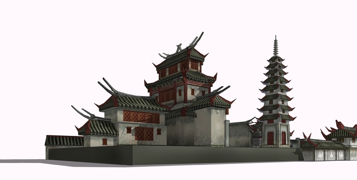 中式寺庙古塔建筑设计方案sketchup模型