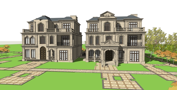 法式风格联排别墅建筑设计sketchup模型