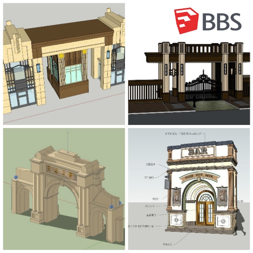 20个各类型大门模型（小区，酒吧，学校，会所等