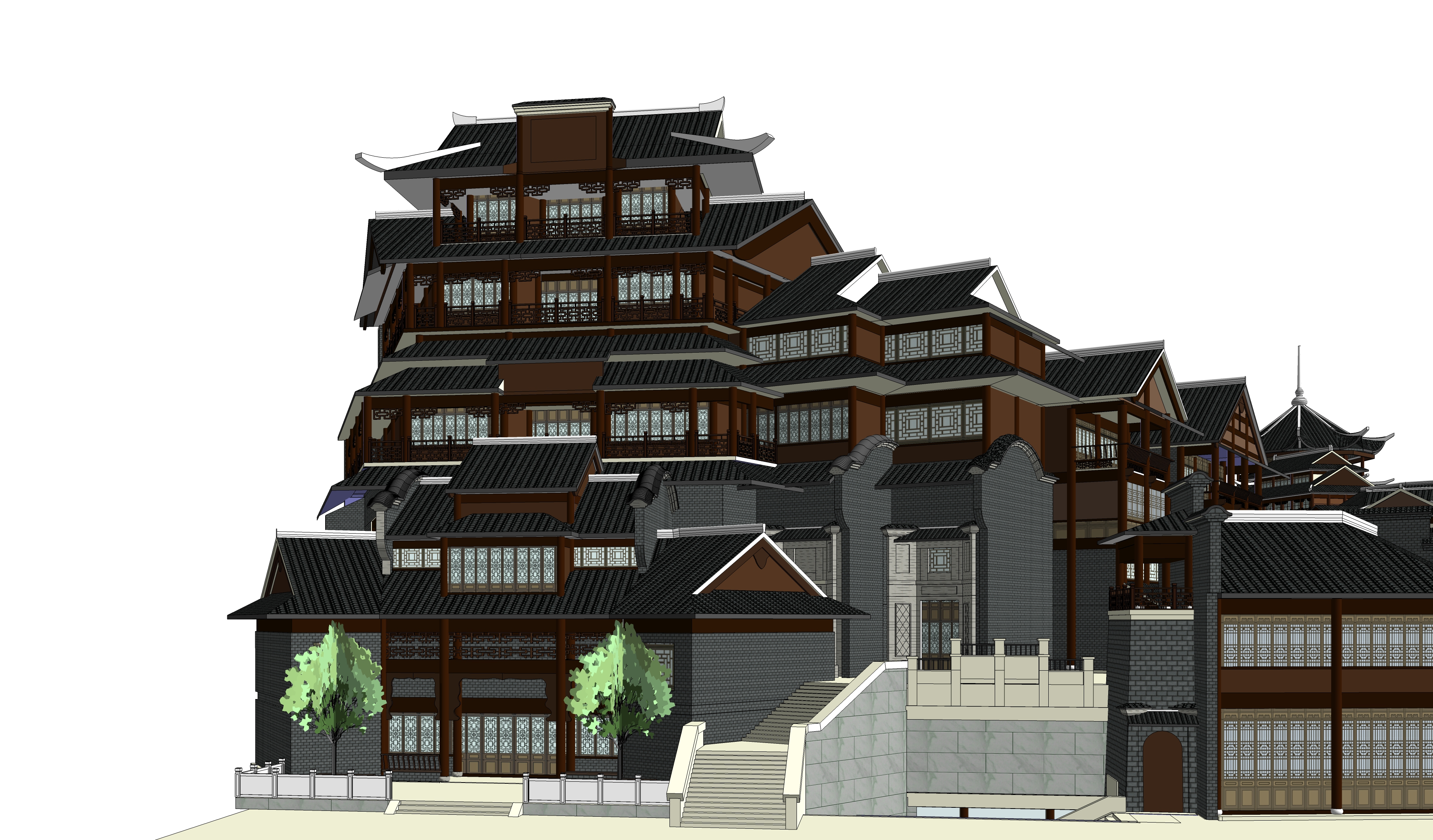 中式古城区古建筑设计方案sketchup模型