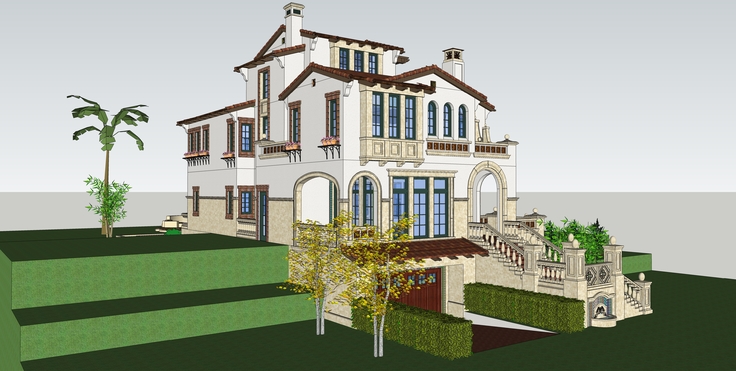 西班牙风格独栋别墅sketchup模型