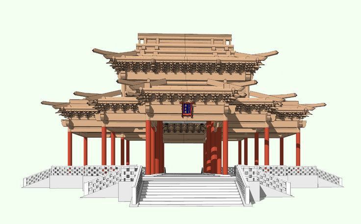 中式古建殿堂梁框架结构sketchup模型