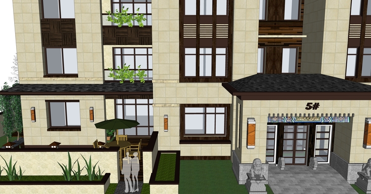 东方新古典多层住宅楼sketchup模型