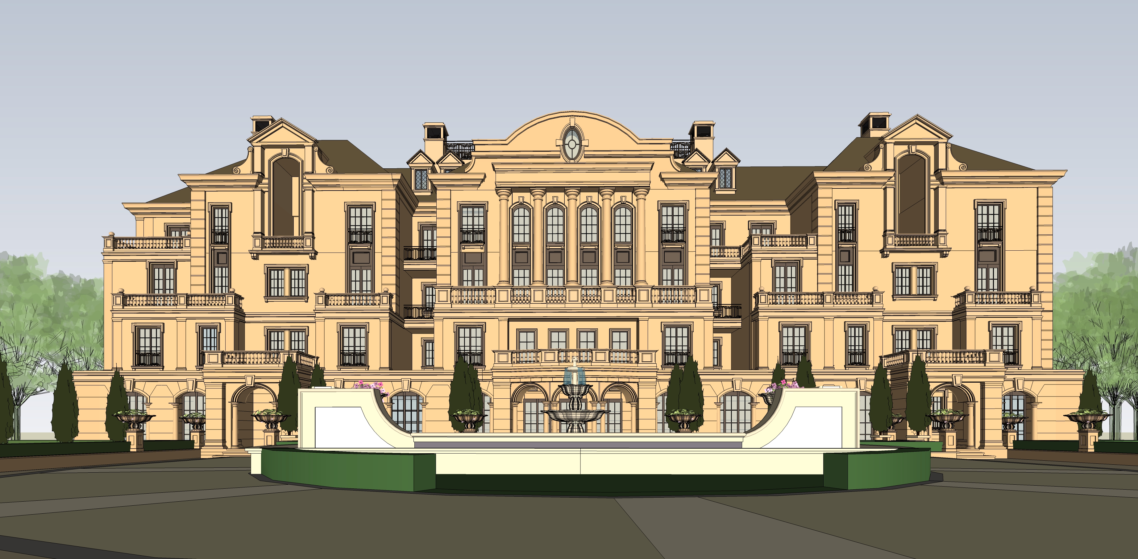 法式风格别墅建筑sketchup模型