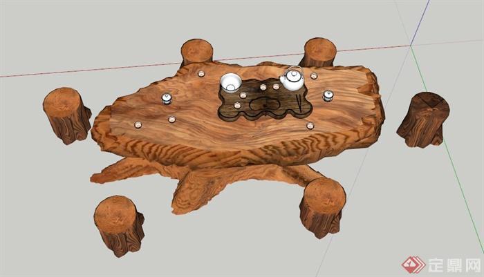 根雕茶桌凳设计SU模型