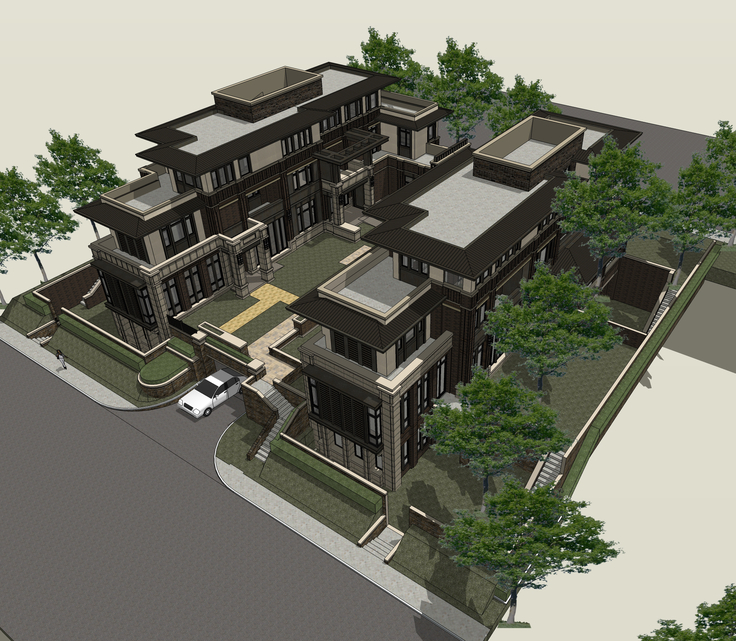 欧式草原风格联排别墅项目方案sketchup模型