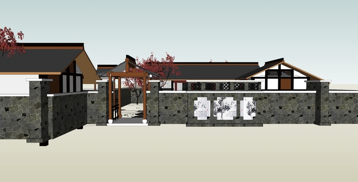 中式风格庭院住宅sketchup模型