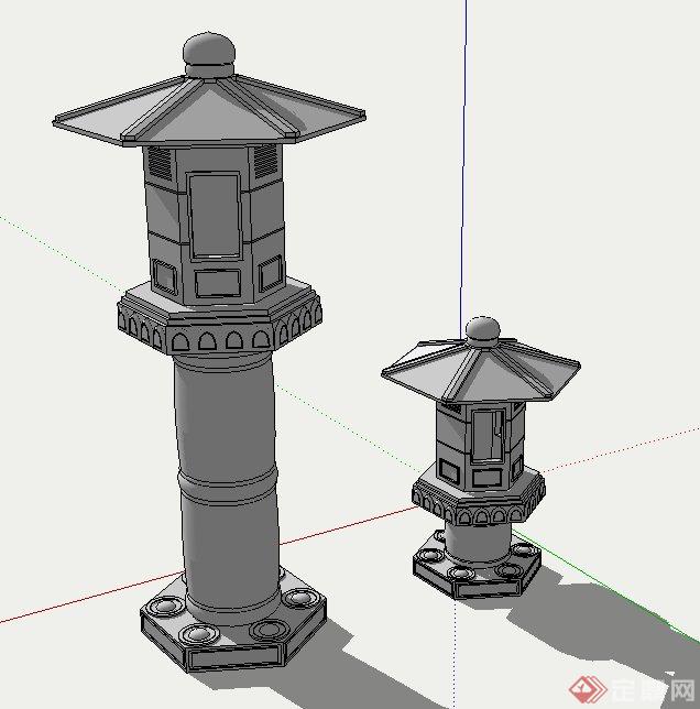 两个中式灯塔设计SU模型[原创]