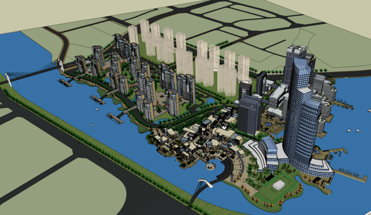 现代风格滨水城市规划和建筑设计SketchUp模型