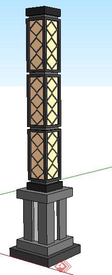 中式长方体灯柱su模型原创