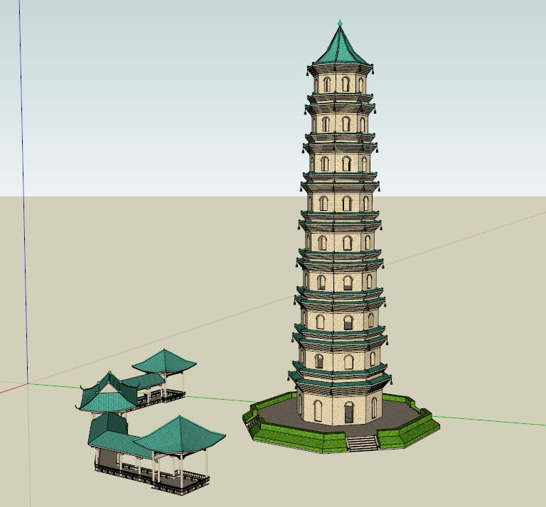古塔,佛教砖塔,9层 sketchup模型库 毕马汇 nbimer
