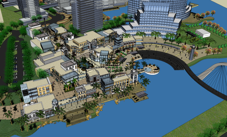 现代风格滨水城市规划和建筑设计SketchUp模型