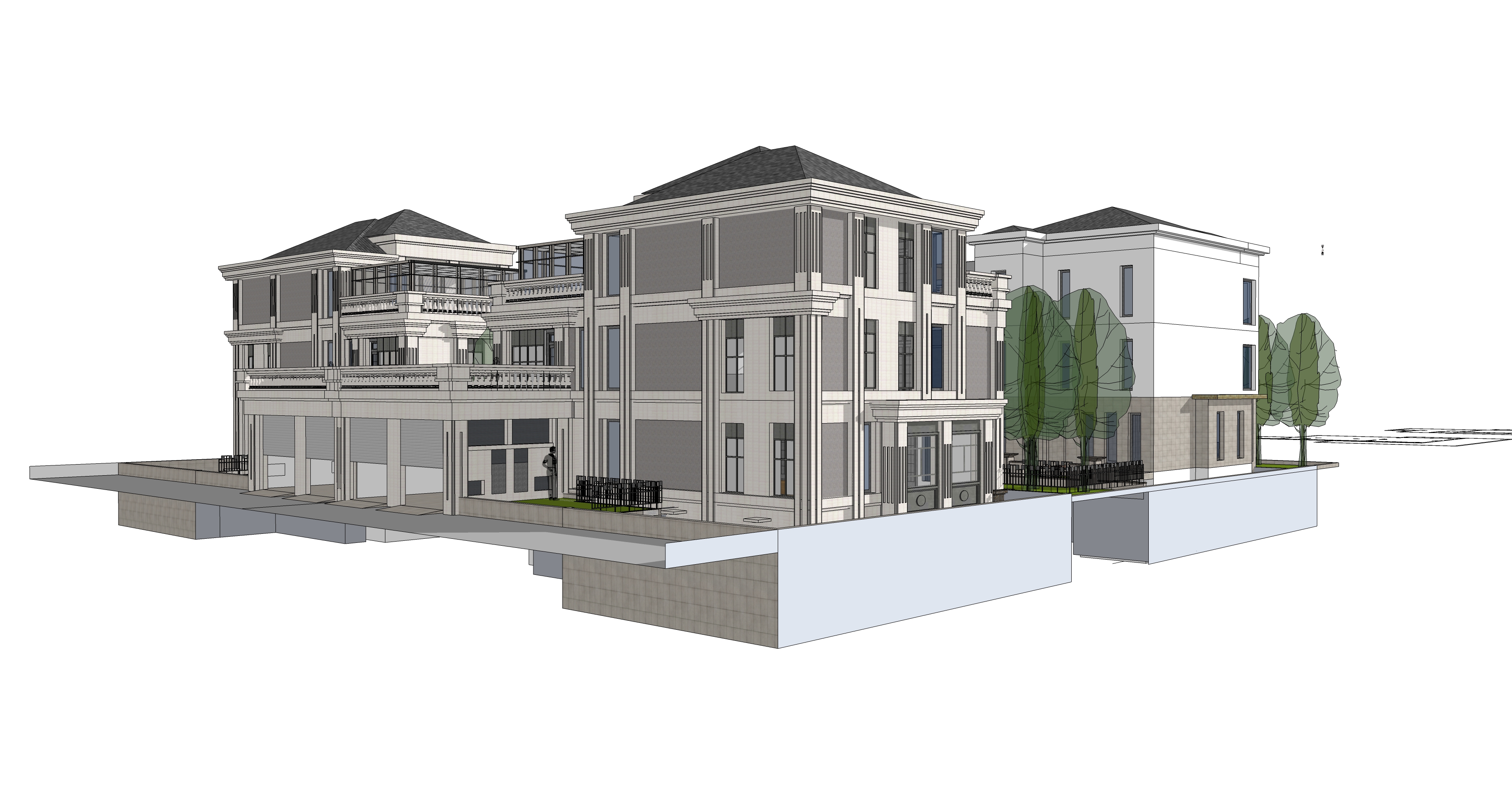 欧式风格独栋别墅建筑设计sketchup模型