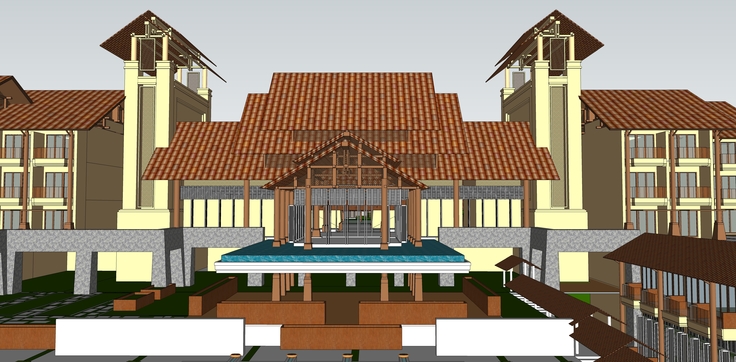 东南亚风格酒店及山地别墅建筑群sketchup模型