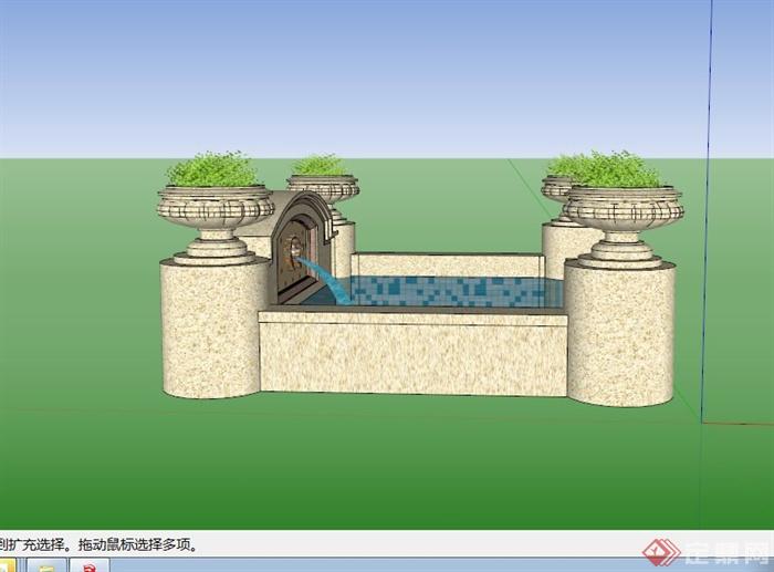 欧式喷水水景设计SU模型
