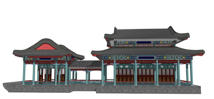 中式古建画舫设计方案sketchup模型