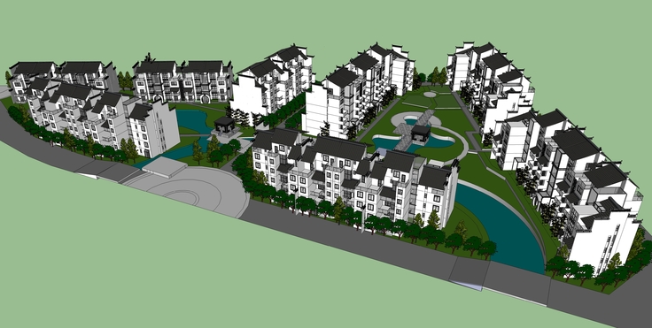 中式风格新古典多层住宅方案sketchup模型