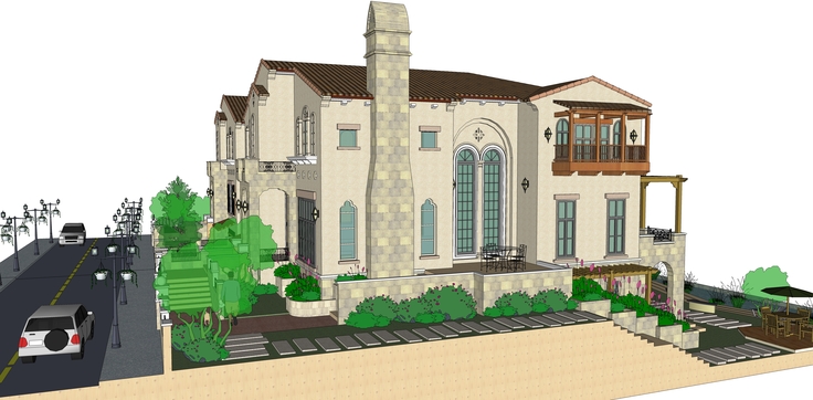 地中海风格独栋别墅住宅sketchup模型
