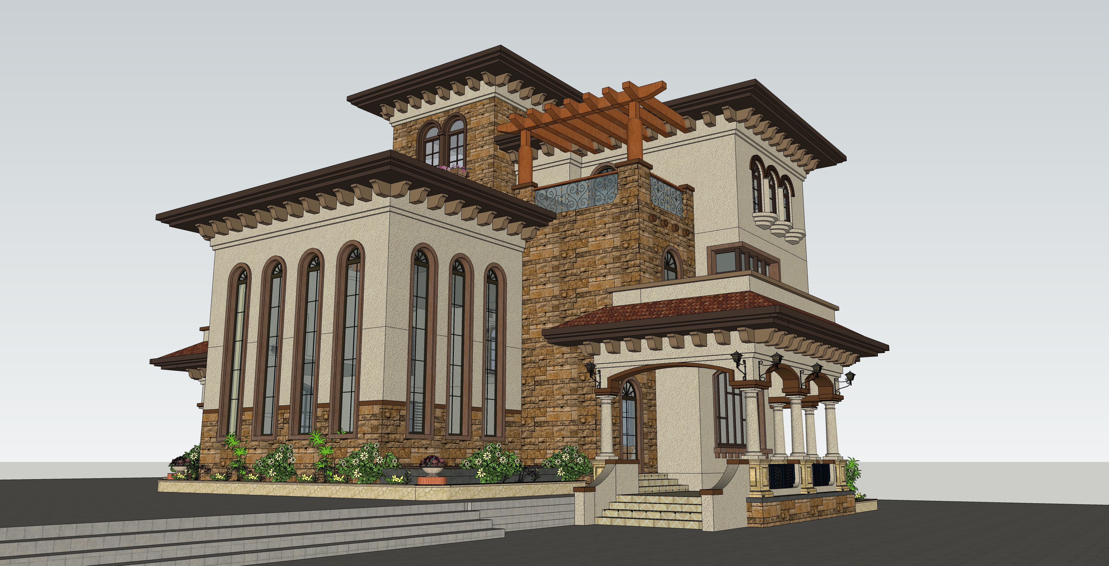欧式风格别墅单体建筑方案sketchup模型