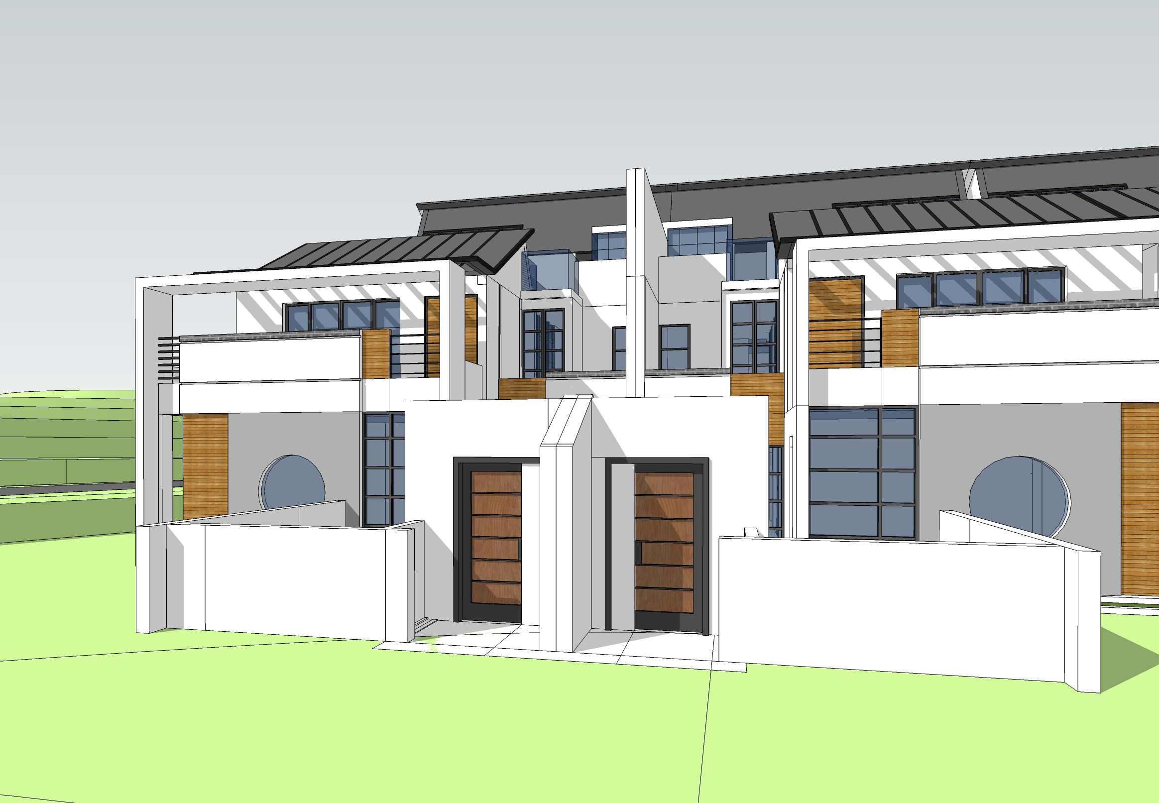 新中式风格山地别墅建筑群sketchup模型