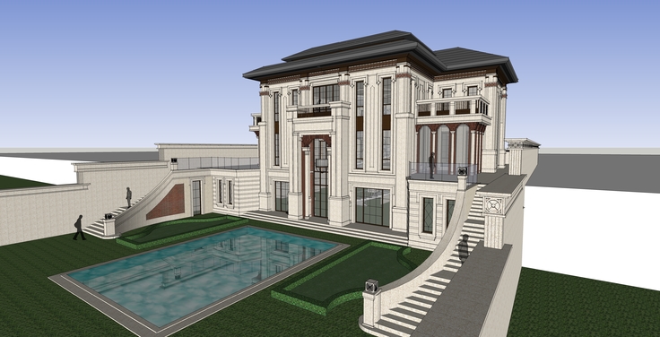 东方新古典风格独栋别墅sketchup模型