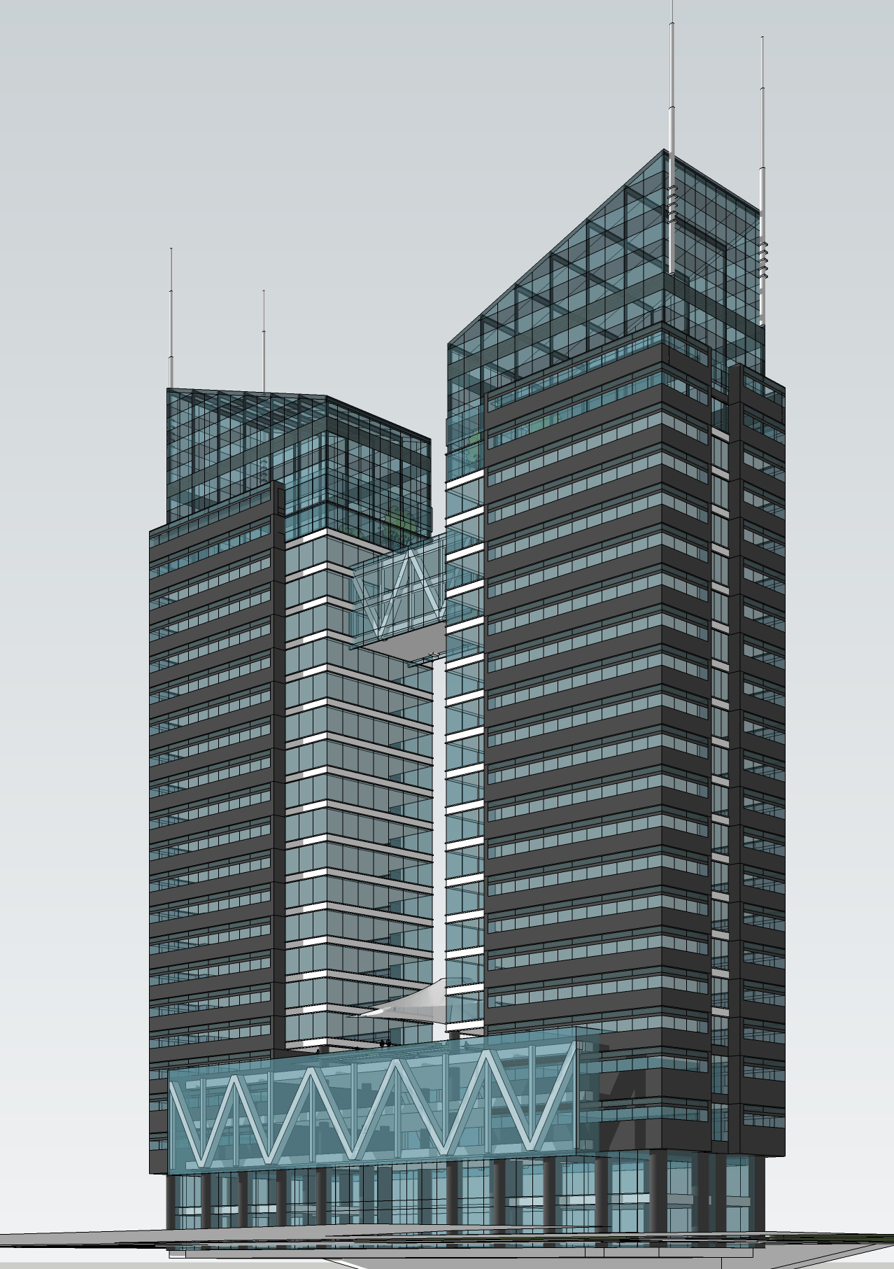现代风格高差双子塔大厦sketchup模型