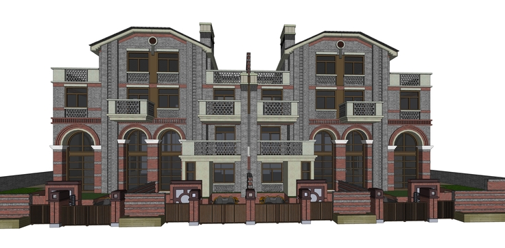东方民国风格联排别墅住宅群sketchup模型