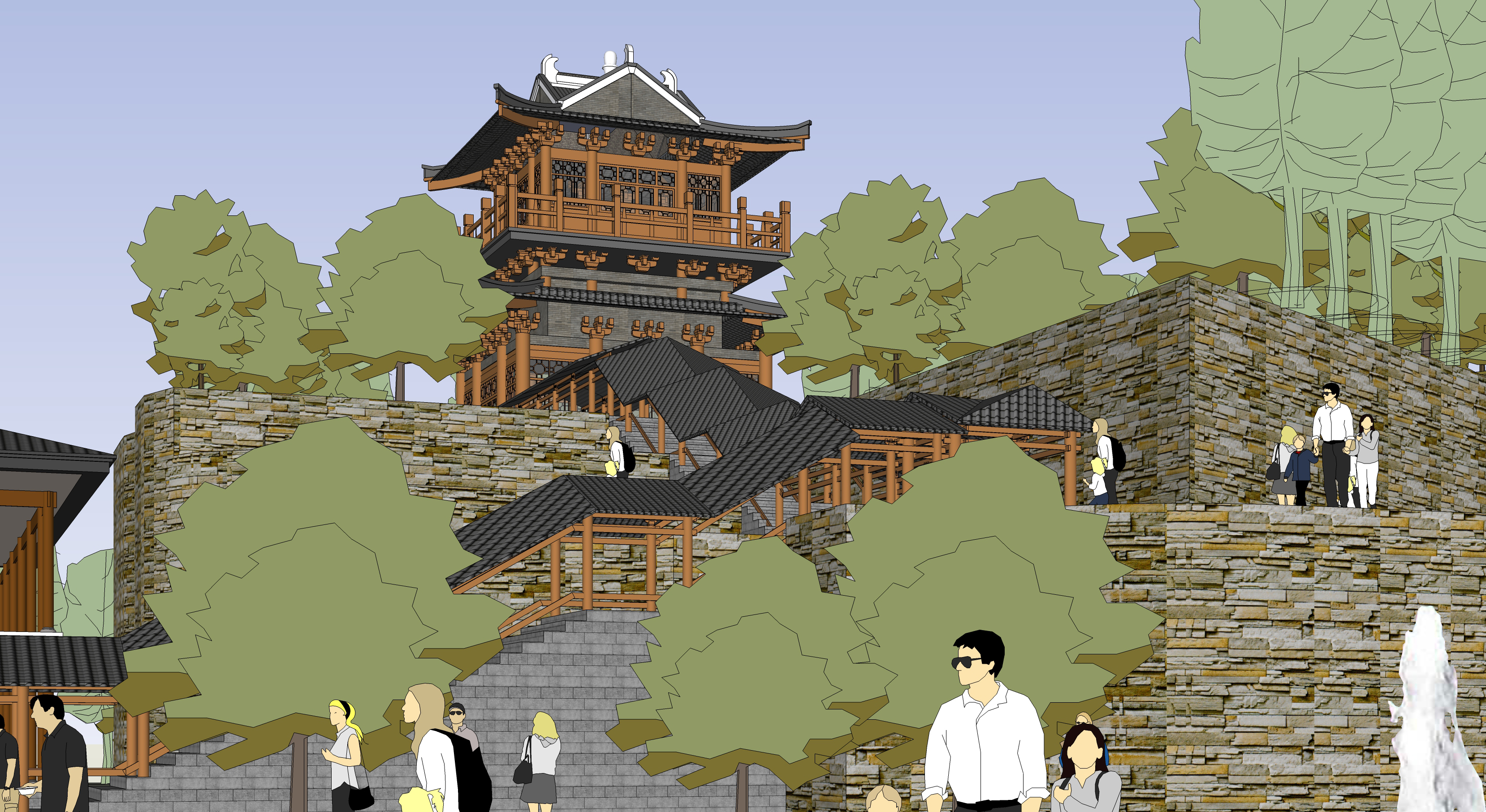 中式园林酒店项目sketchup模型