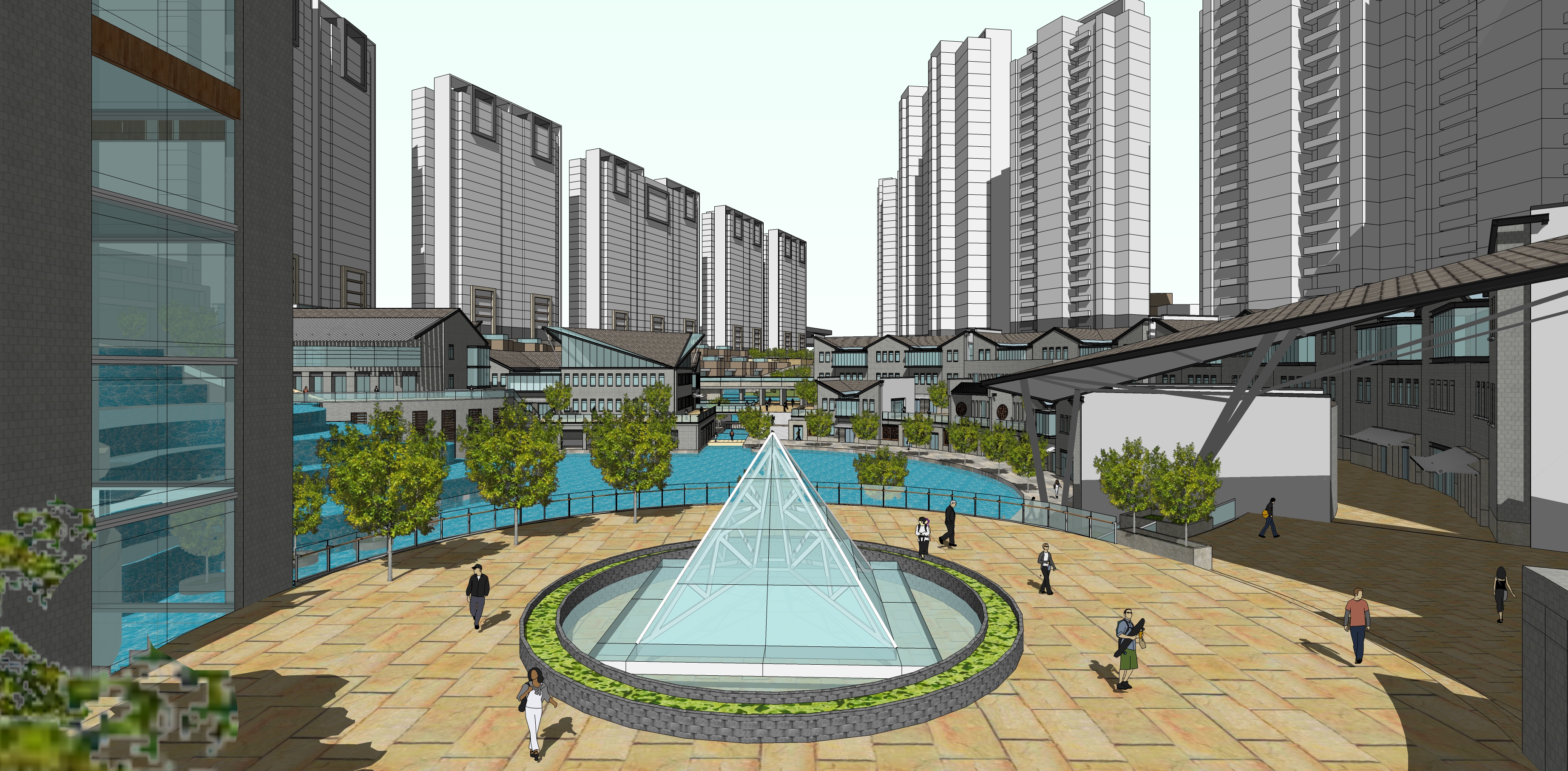现代风格大型商业住宅广场sketchup模型