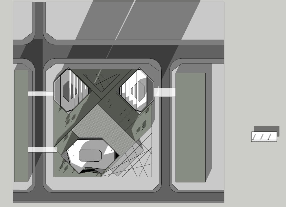 高层办公楼，玻璃表皮，多面体，SketchUp模型