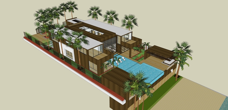 现代风格两层庭院别墅sketchup模型