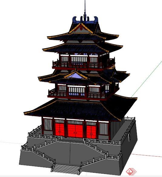 su模型其他定鼎園林藏經閣su模型,帶內部構架相關資料建築規劃模型