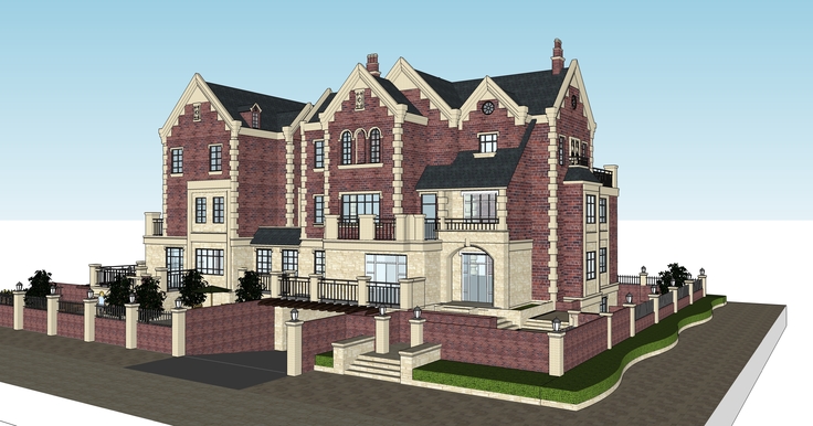西方新古典独栋别墅建筑sketchup模型