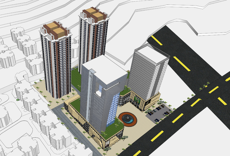 商业综合体与高层住宅规划sketchup模型