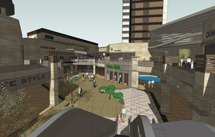 下沉式广场与大型商业建筑sketchup模型