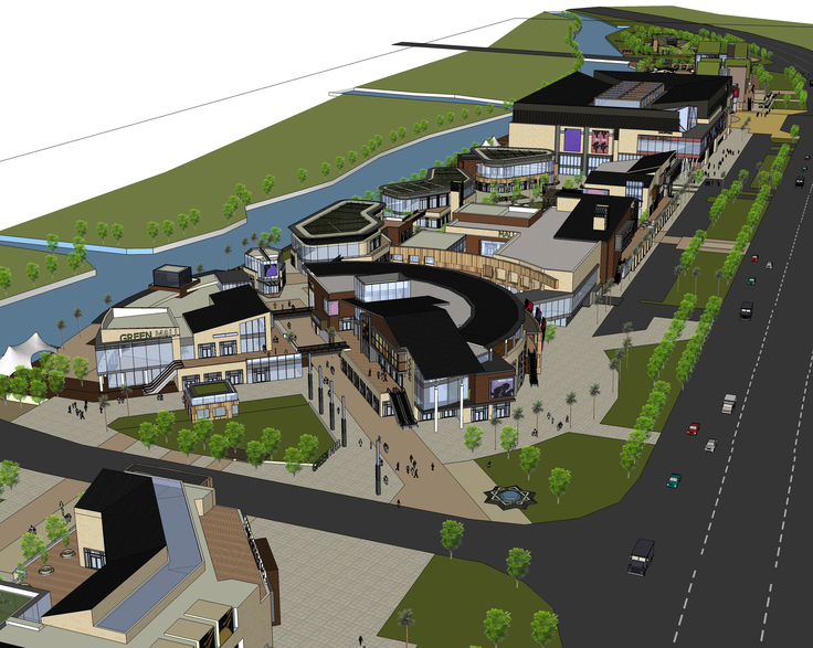 现代风格临水商业街整体规划方案sketchup模型