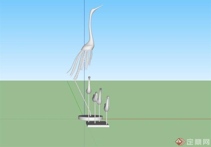 某现代鹤群造型雕塑设计SU模型