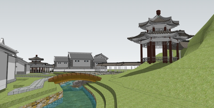 中式院落住宅规划sketchup模型