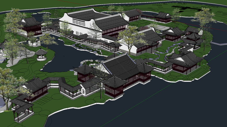 中式风格庭院和园林SketchUp模型